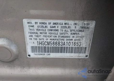 2003 Honda Accord 2.4 Ex from USA, damaged, VIN 1HGCM56683A101653